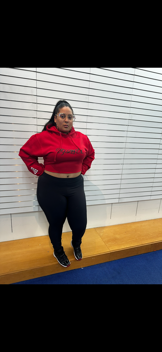 Red and black cropped hoodie