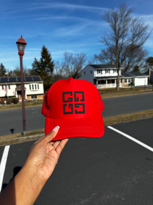 Red signature hat