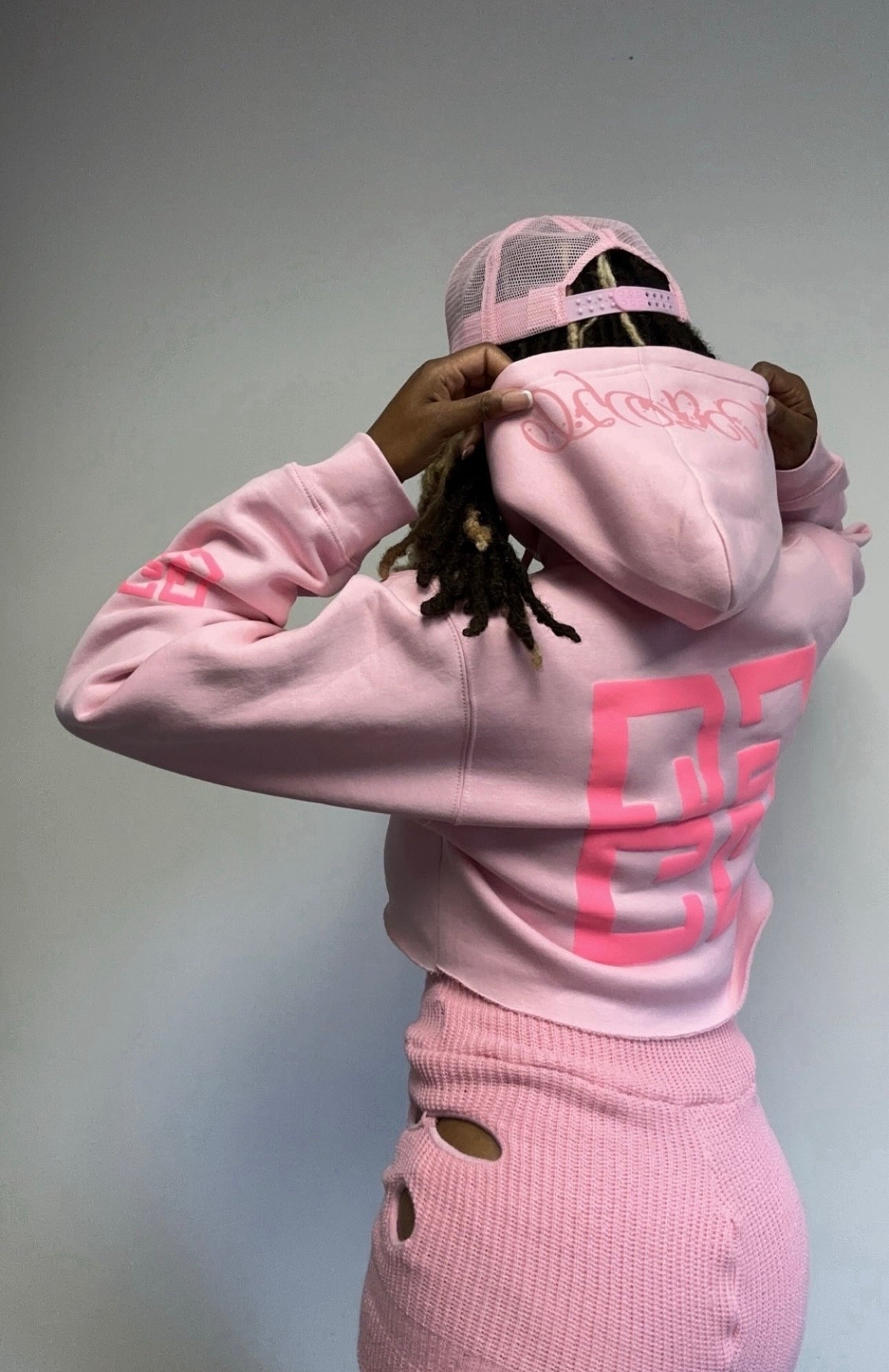 Pink GBL cropped hoodie