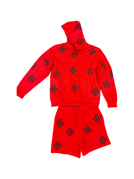 Red and black 4G sweat-short set