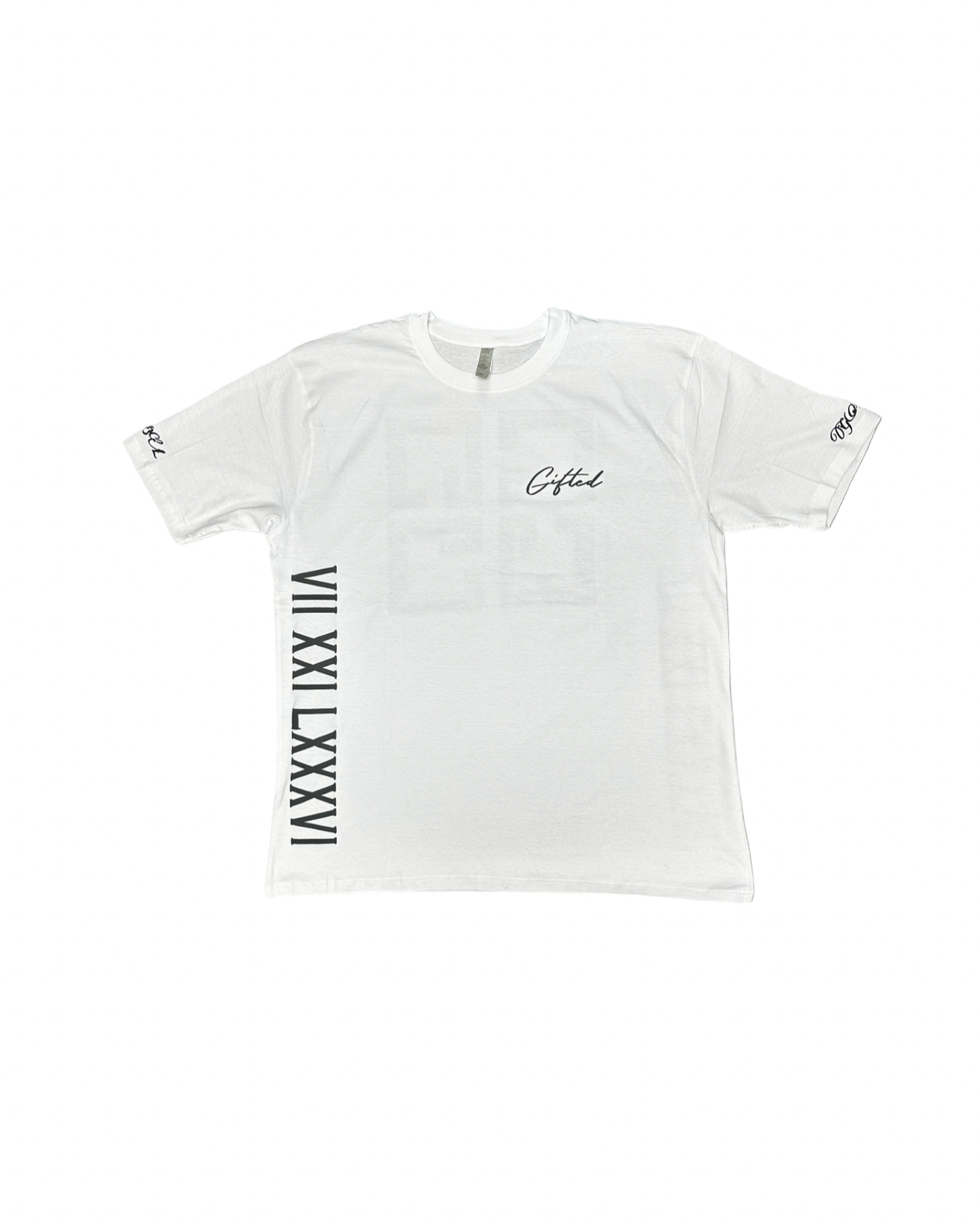 White graphic tee set by Gifted By Laure’alle & Co. featuring stylish logo designs